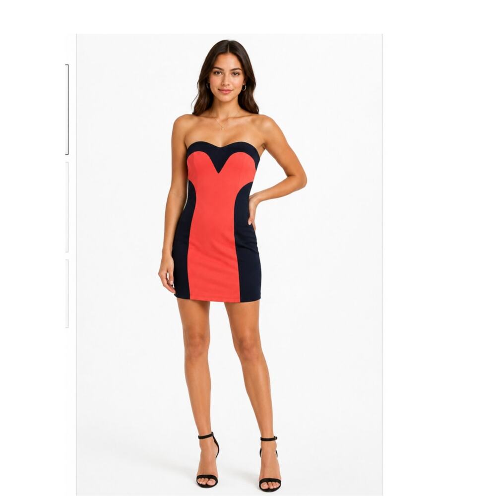 City Triangles Orange And Blue  Strapless Bodycon Dress Like New
